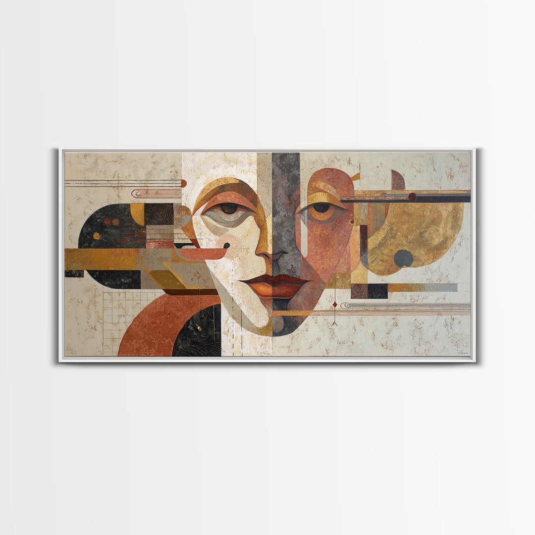 Abstract Face with Asymmetrical Features Framed Canvas Print, Modern Art, Art Deco, Living Room Decor, Fine Art, Modern, MOD-2x1-3