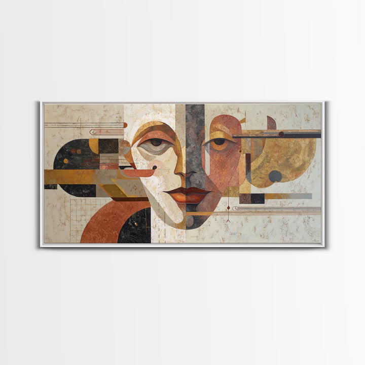 Abstract Face with Asymmetrical Features Framed Canvas Print, Modern Art, Art Deco, Living Room Decor, Fine Art, Modern, MOD-2x1-3
