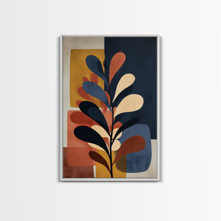 Clean Botanical Silhouette on Color Block Ground Canvas Print, Modern Art, Living Room Wall Art, Living Room Decor, Modern, MOD-2x3-7
