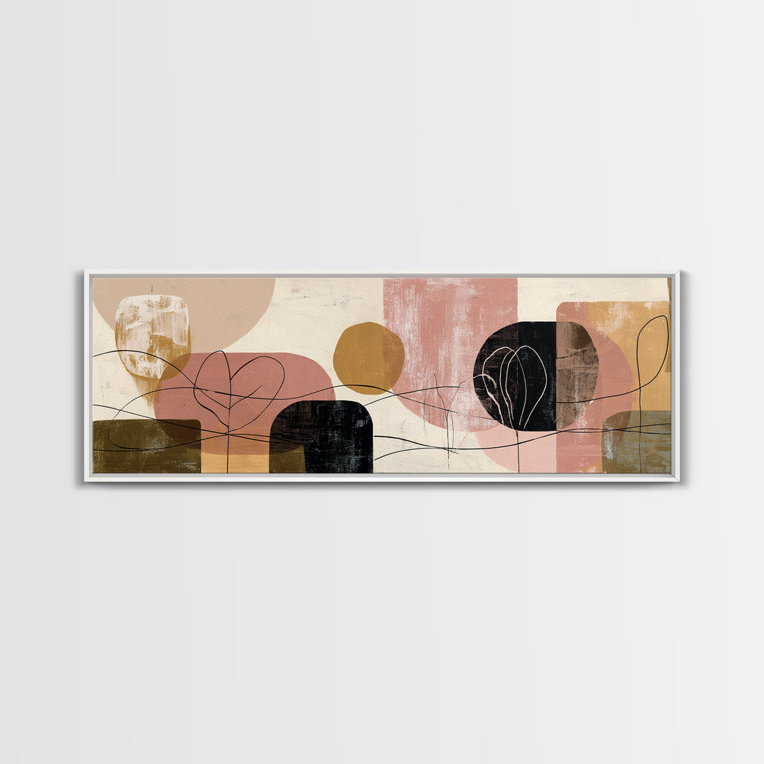 Clean Botanical Silhouette on Color Block Ground Canvas Print, Modern Art, Fine Art Print, Living Room Decor, Oil Painting, MOD-3x1-39