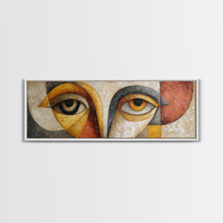 Abstract Face with Asymmetrical Features Framed Canvas Print, Modern Art, Art, Living Room Decor, Fine Art, Modern, Canvas Art, MOD-3x1-47