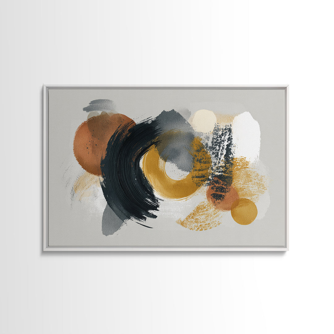 Dynamic Black Brush Marks on Neutral Ground Framed Canvas Print, Modern Art, Neutral Decor, Living Room Decor, Fine Art, Modern, MOD-3x2-39