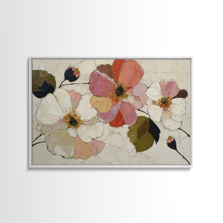 Bold Floral Forms Framed Canvas Print, Modern Art, Abstract Wall Art, Living Room Decor, Fine Art, Modern, Neutral Decor, MOD-3x2-90