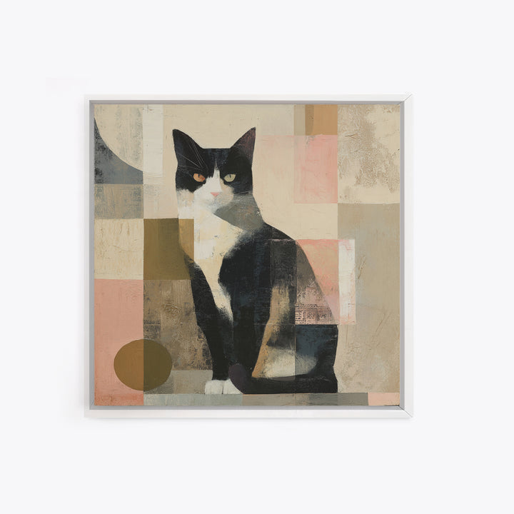 Monochrome Cat Portrait Framed Canvas Print, Monochrome Art, Original Art, Living Room Decor, Fine Art, Mono, Bird Art, MON-1x1-11
