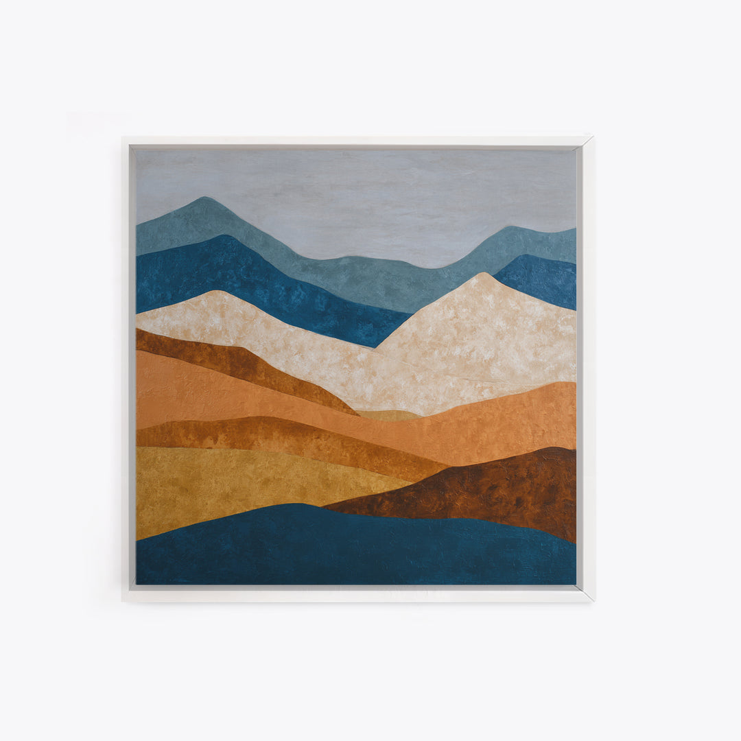 Blue Mountain Ridge Layers Framed Canvas Print, Monochrome Art, Modern Wall Art, Living Room Decor, Mono, Statement Artwork, MON-1x1-24