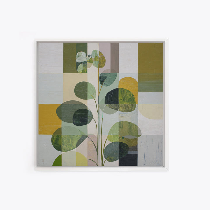 Green Botanical Study Framed Canvas Print, Monochrome Art, Digital Print, Living Room Decor, Oil Painting, Mono, Modern Art, MON-1x1-27