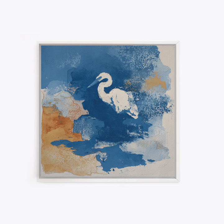 Blue Heron in Monochrome Navy Palette Framed Canvas Print, Monochrome Art, Gallery Decor, Living Room Decor, Fine Art, Mono, MON-1x1-32