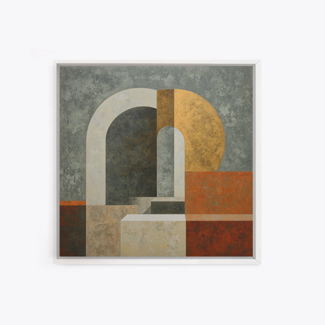 Gray Architectural Arch and Shadow Study Framed Canvas Print, Monochrome Art, Abstract Painting, Living Room Decor, MON-1x1-34