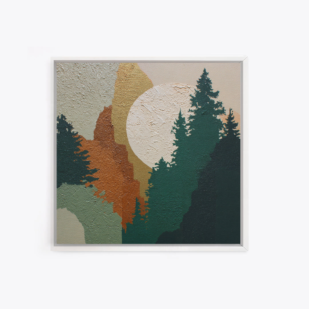 Deep Green Forest Silhouette Study Framed Canvas Print, Monochrome Art, Minimalist Wall Art, Living Room Decor, Fine Art, Mono, MON-1x1-37