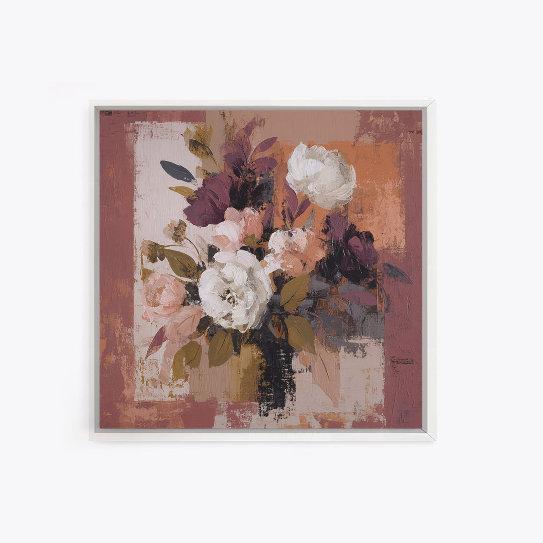 Monochrome Floral Bouquet Framed Canvas Print, Monochrome Art, Unique Wall Art, Living Room Decor, Mono, Fine Art Print, MON-1x1-42