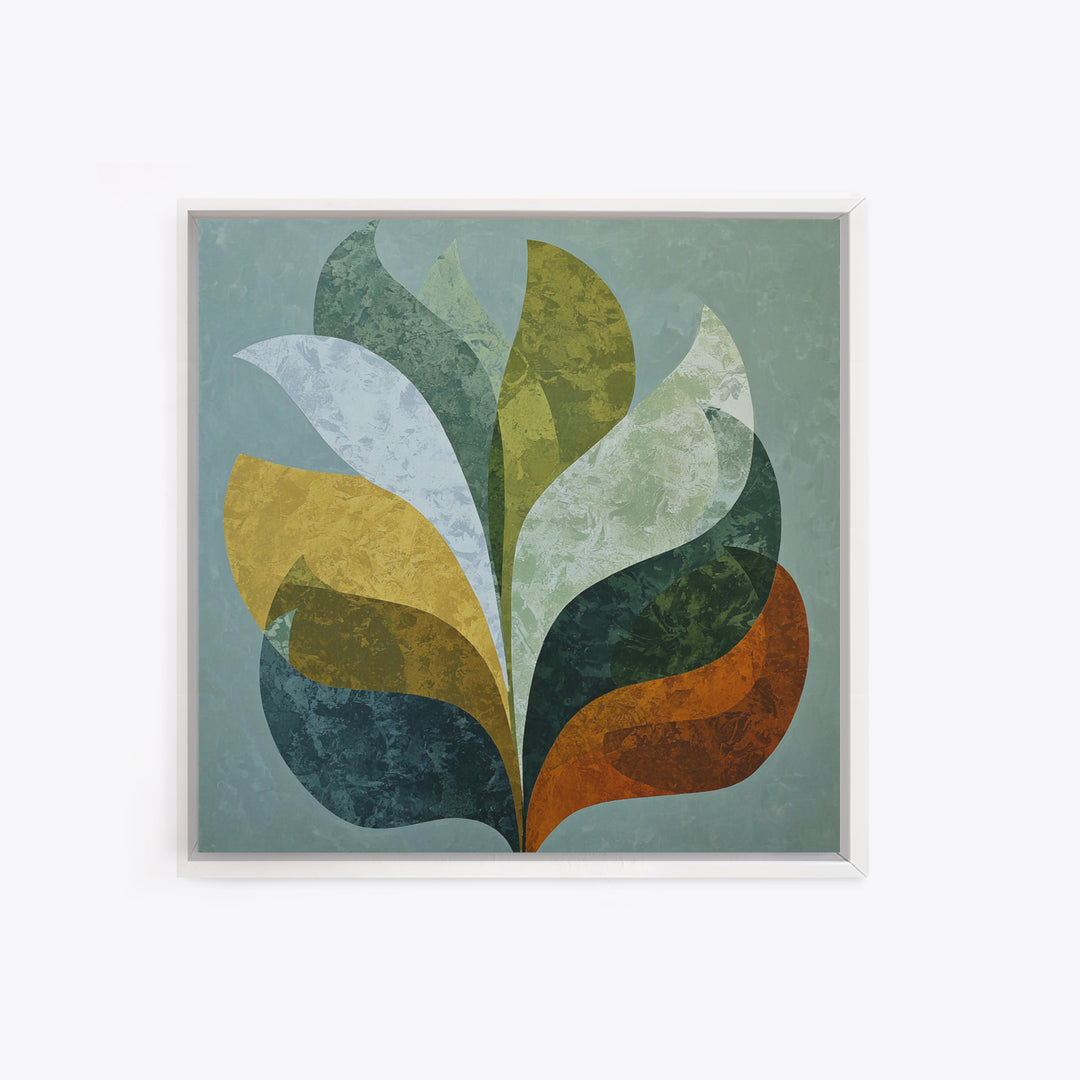 Olive Green Abstract Leaf Pattern Framed Canvas Print, Monochrome Art, Large Wall Art, Living Room Decor, Fine Art, Mono, MON-1x1-44
