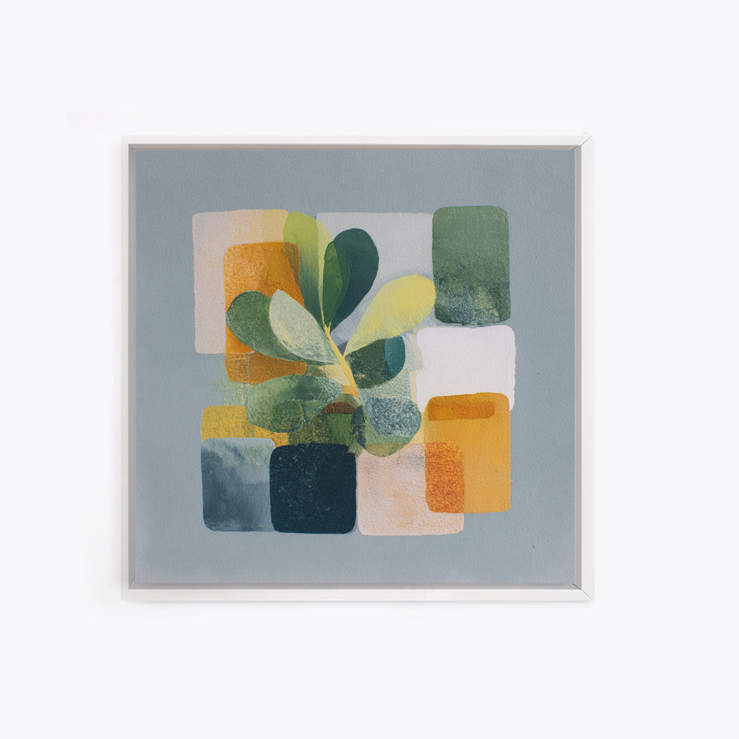 Green Botanical Study Framed Canvas Print, Monochrome Art, Wallpaper Mural, Living Room Decor, Watercolor Art, Mono, MON-1x1-51