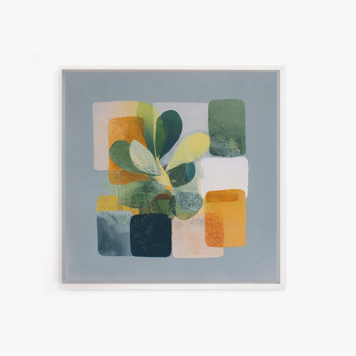 Green Botanical Study Framed Canvas Print, Monochrome Art, Wallpaper Mural, Living Room Decor, Watercolor Art, Mono, MON-1x1-51