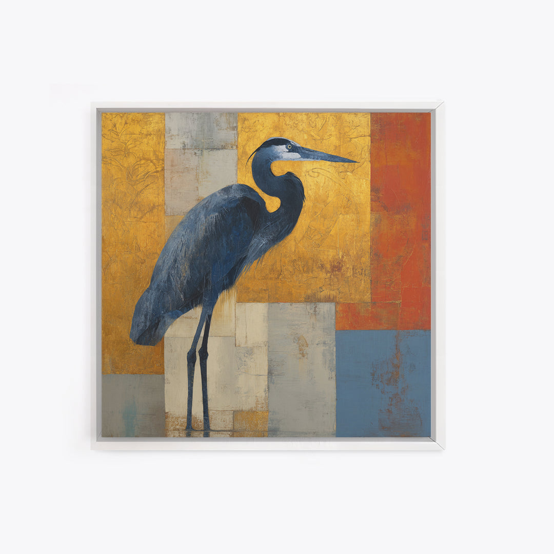 Blue Heron in Monochrome Navy Palette Framed Canvas Print, Monochrome Art, Digital Wall Art, Living Room Decor, Fine Art, Mono, MON-1x1-56