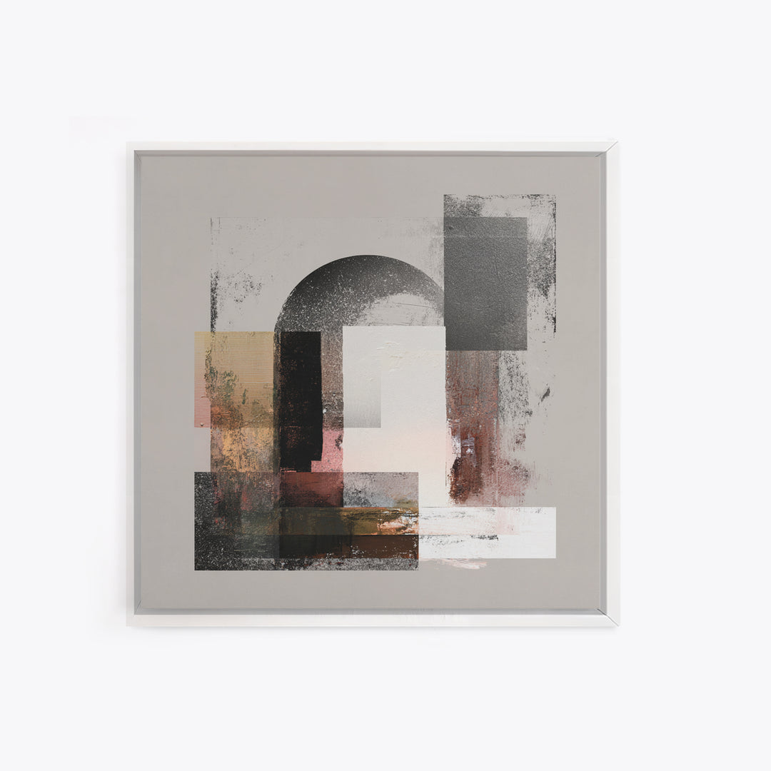 Gray Architectural Arch and Shadow Study Framed Canvas Print, Monochrome Art, Abstract Painting, Living Room Decor, MON-1x1-58