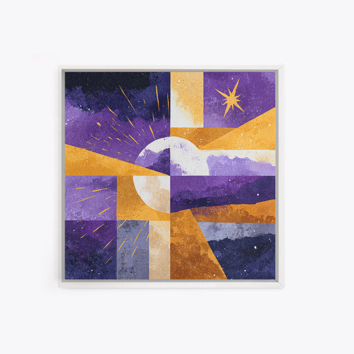 Purple Night Sky Framed Canvas Print, Monochrome Art, Minimalist Wall Art, Living Room Decor, Fine Art, Mono, Minimalist Decor, MON-1x1-63