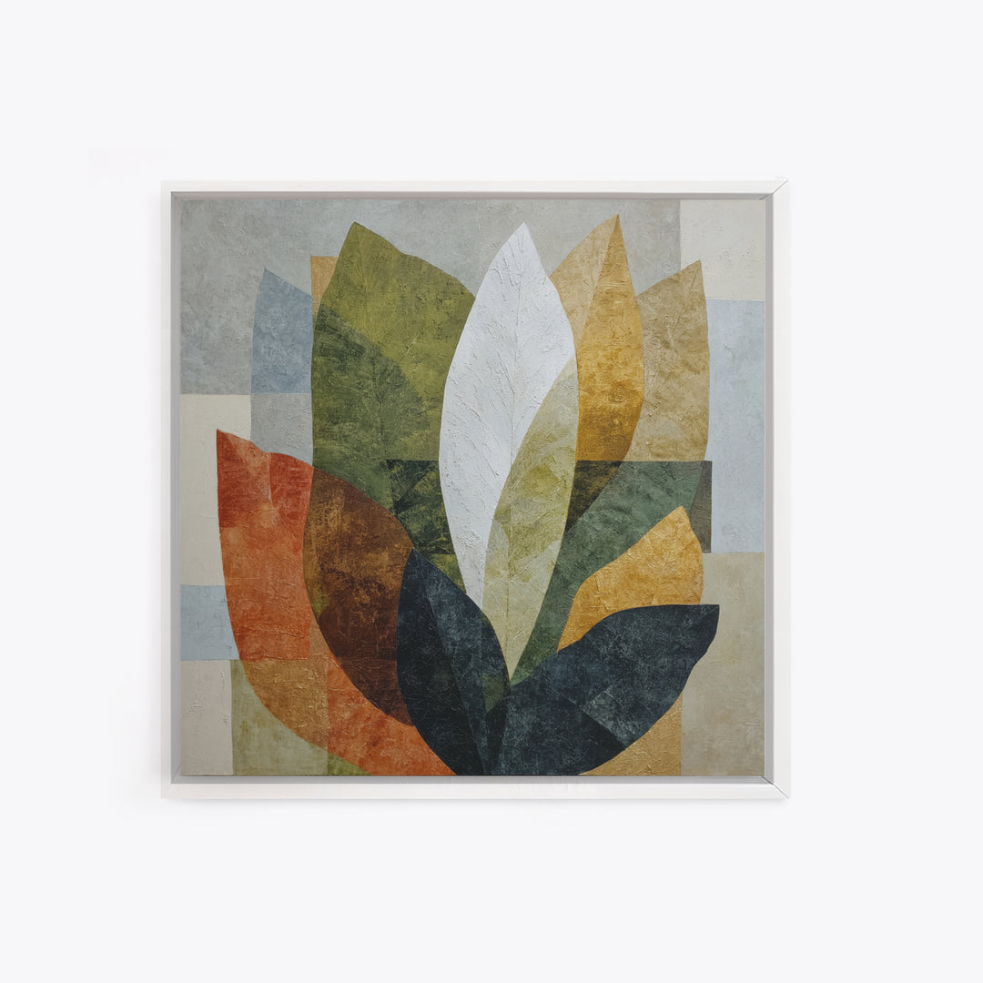Olive Green Abstract Leaf Pattern Framed Canvas Print, Monochrome Art, Unique Wall Art, Living Room Decor, Oil Painting, Mono, MON-1x1-68