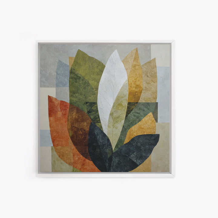 Olive Green Abstract Leaf Pattern Framed Canvas Print, Monochrome Art, Unique Wall Art, Living Room Decor, Oil Painting, Mono, MON-1x1-68