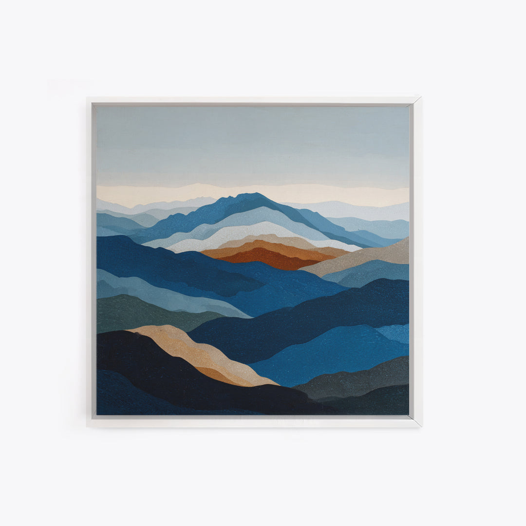 Blue Mountain Ridge Layers Framed Canvas Print, Monochrome Art, Bedroom Wall Art, Living Room Decor, Mono, Luxury Decor, MON-1x1-72