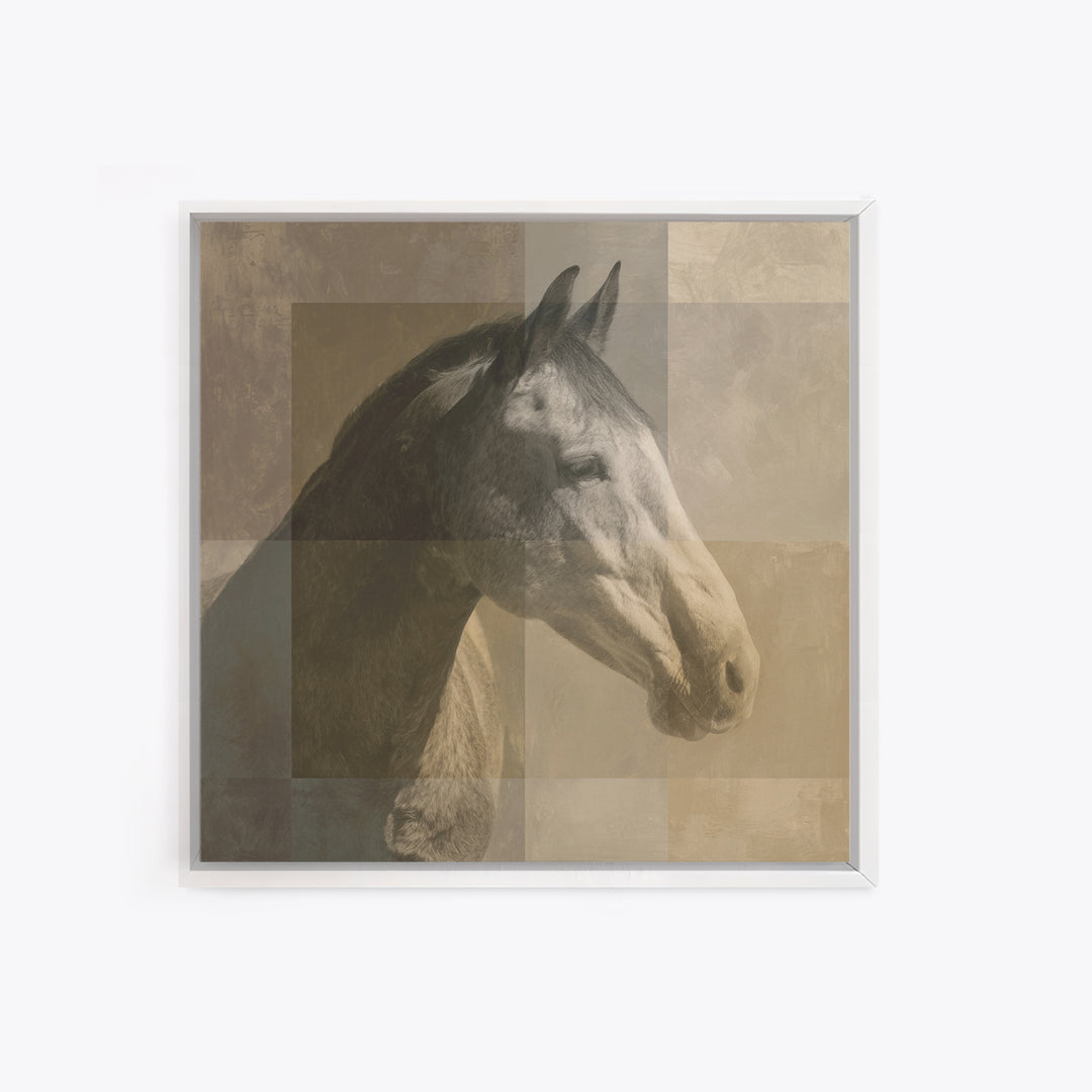 Sepia Horse Portrait Framed Canvas Print, Monochrome Art, Minimalist Wall Art, Living Room Decor, Oil Painting, Mono, MON-1x1-74