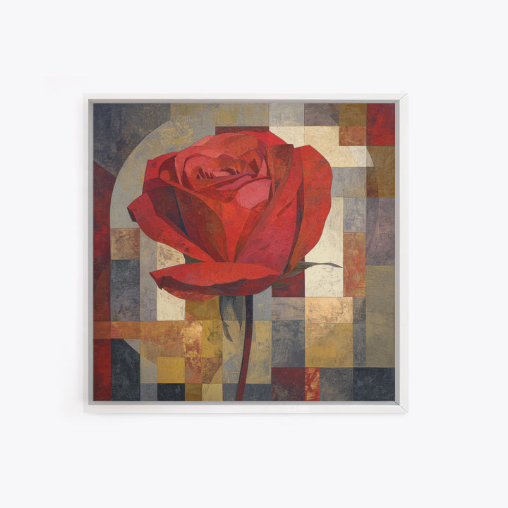 Single Red Rose Rendered Only Framed Canvas Print, Monochrome Art, Modern Decor, Living Room Decor, Oil Painting, Mono, MON-1x1-79