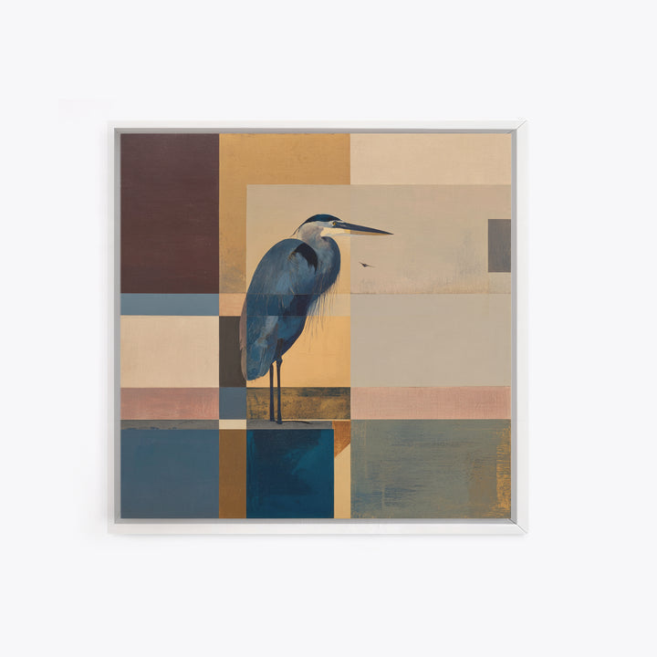 Blue Heron in Monochrome Navy Palette Framed Canvas Print, Monochrome Art, Mid Century Modern, Living Room Decor, Mono, MON-1x1-8