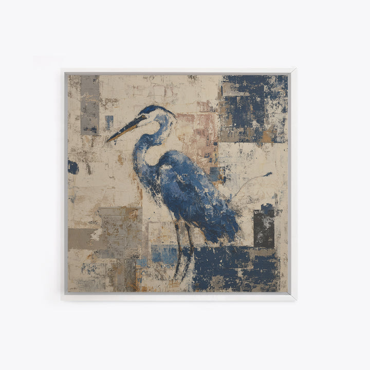 Blue Heron in Monochrome Navy Palette Framed Canvas Print, Monochrome Art, Neutral Decor, Living Room Decor, Fine Art, Mono, MON-1x1-80