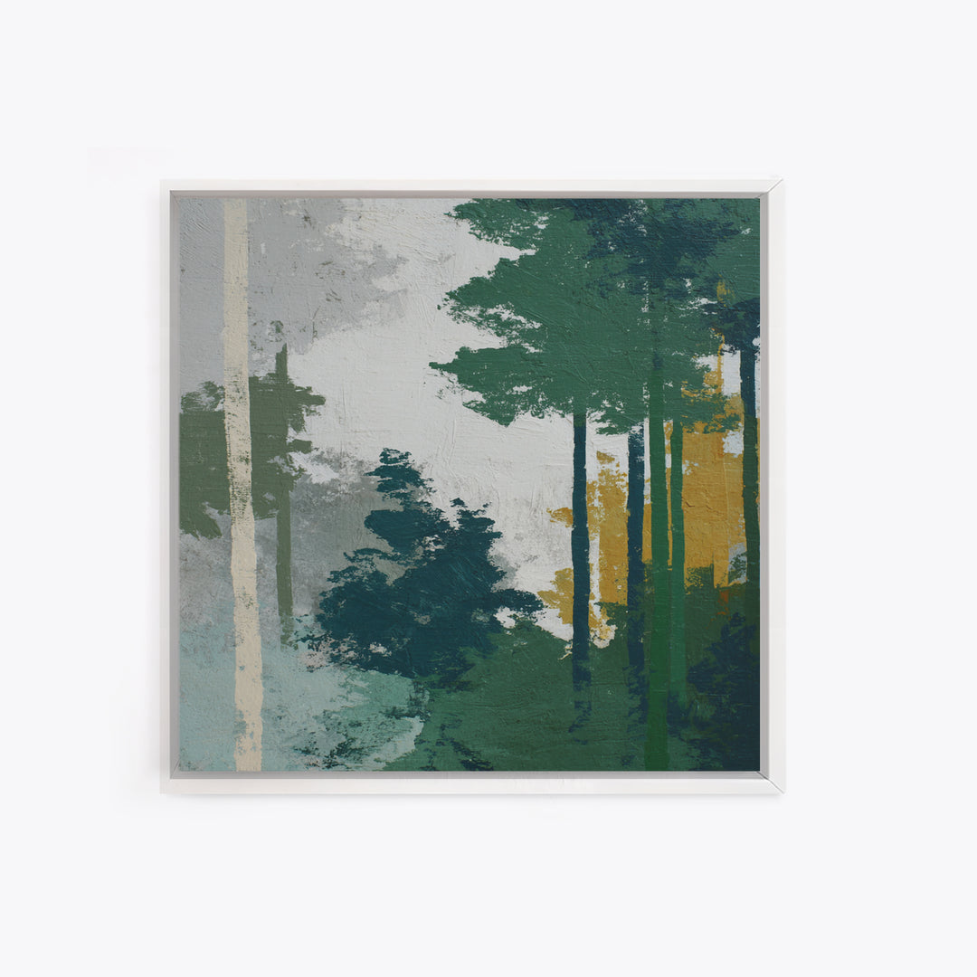 Deep Green Forest Silhouette Study Canvas Print, Monochrome Art, Statement Artwork, Living Room Decor, Oil Painting, Mono, MON-1x1-85