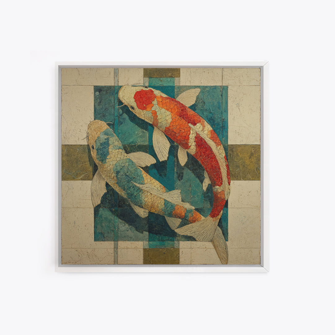 Teal Koi Fish on Tonal Water Canvas Print, Monochrome Art, Boho Decor, Living Room Decor, Fine Art, Mono, Digital Art, MON-1x1-89