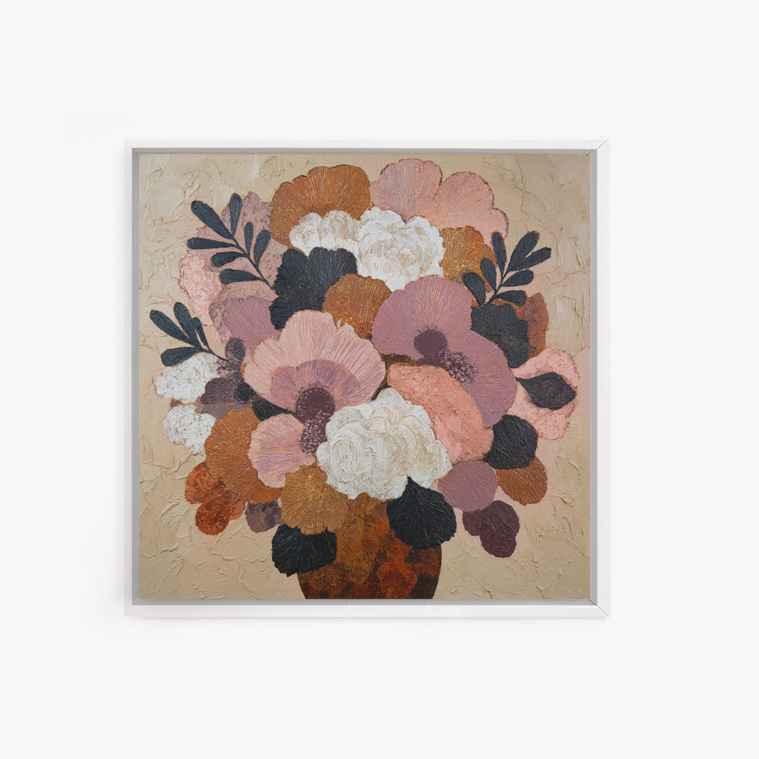 Monochrome Floral Bouquet Canvas Print, Monochrome Art, Modern Art, Living Room Decor, Oil Painting, Mono, Textured Painting, MON-1x1-90