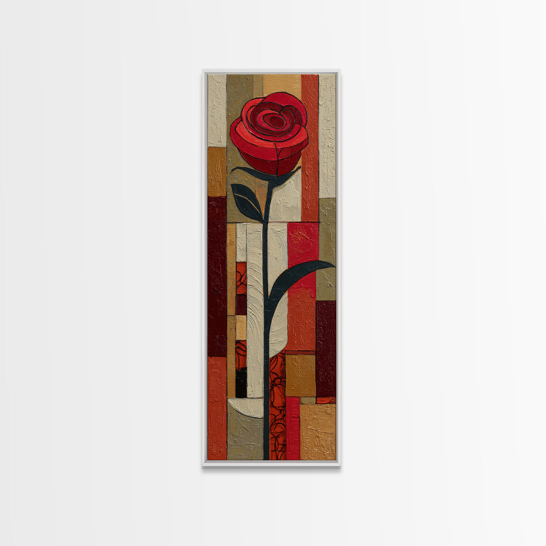 Single Red Rose Rendered Only Framed Canvas Print, Monochrome Art, Poster, Living Room Decor, Fine Art, Mono, Textured Wall Art, MON-1x3-19