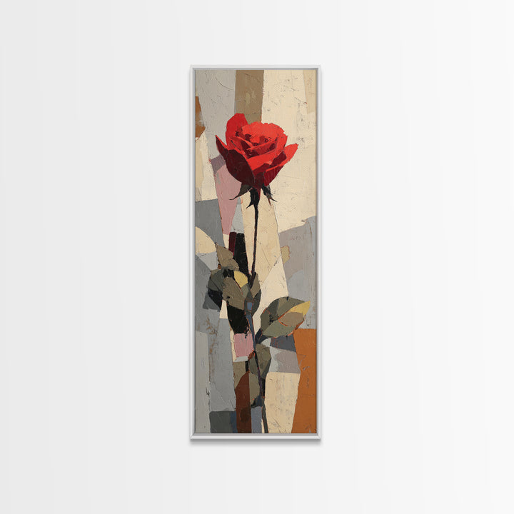 Single Red Rose Rendered Only Canvas Print, Monochrome Art, Mid Century Modern, Living Room Decor, Mono, Boho Wall Art, MON-1x3-43