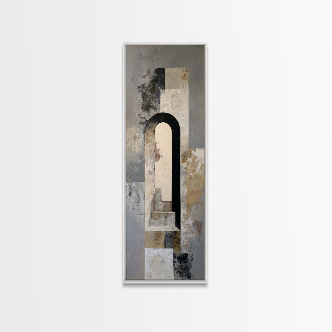Gray Architectural Arch and Shadow Study Framed Canvas Print, Monochrome Art, Modern Art, Living Room Decor, Fine Art, Mono, MON-1x3-46