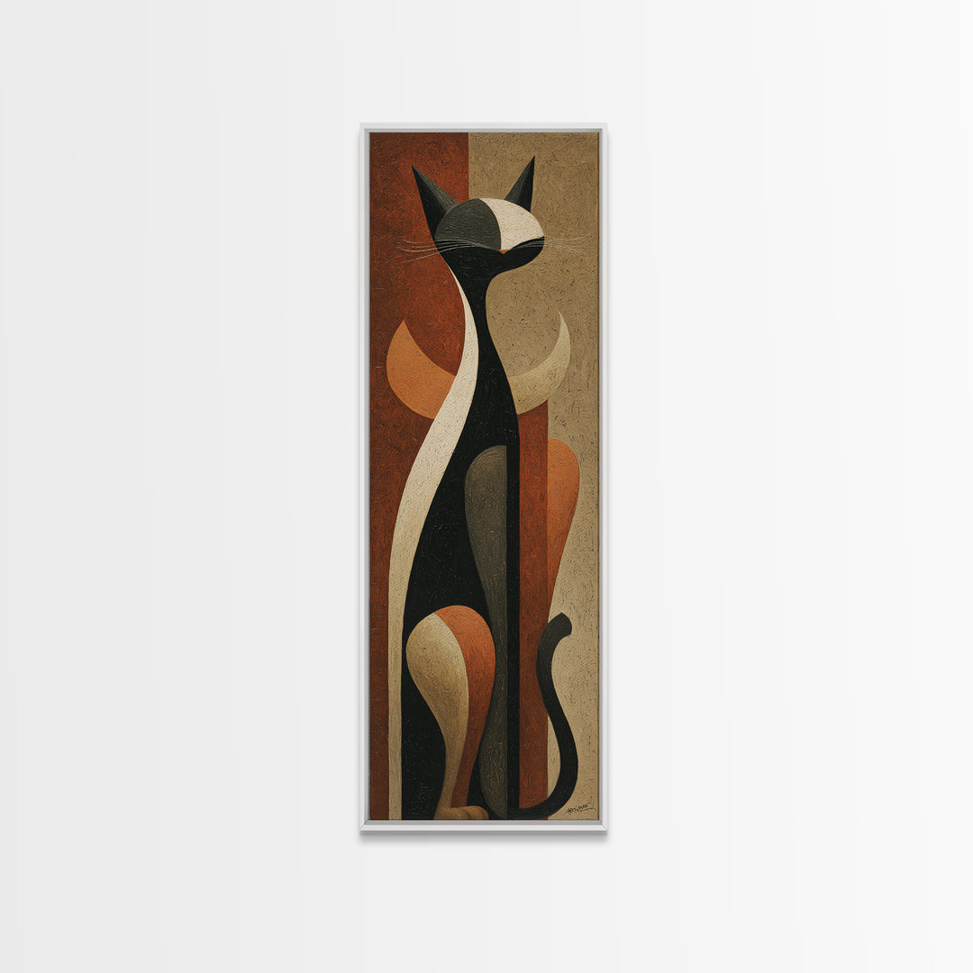 Monochrome Cat Portrait Framed Canvas Print, Monochrome Art, Original Painting, Living Room Decor, Oil Painting, Mono, MON-1x3-47