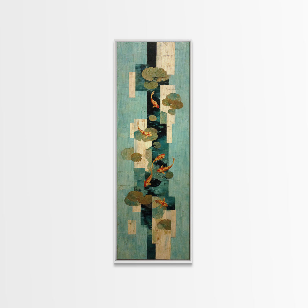 Teal Koi Fish on Tonal Water Canvas Print, Monochrome Art, Wallpaper Mural, Living Room Decor, Fine Art, Mono, MON-1x3-5