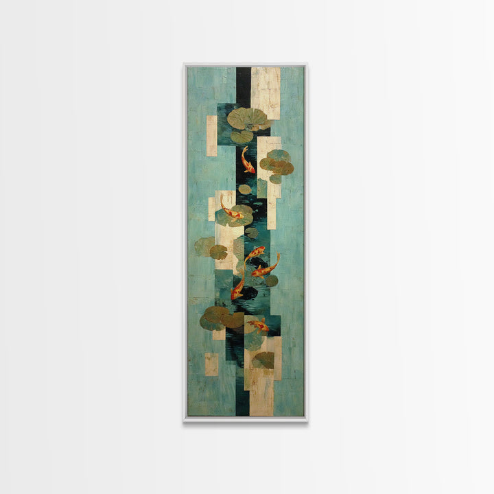 Teal Koi Fish on Tonal Water Canvas Print, Monochrome Art, Wallpaper Mural, Living Room Decor, Fine Art, Mono, MON-1x3-5