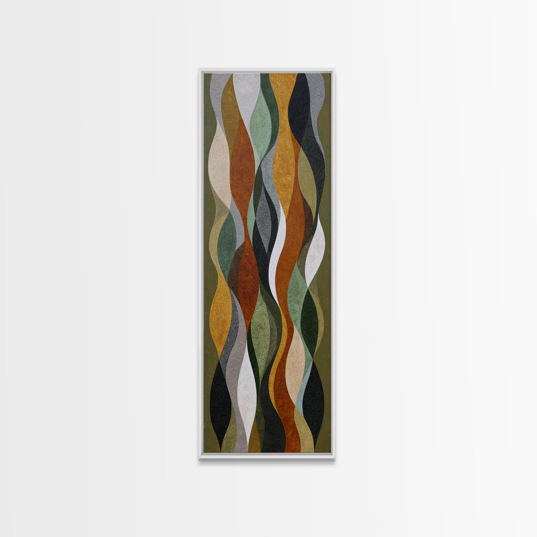 Olive Green Abstract Leaf Pattern Canvas Print, Monochrome Art, Mid Century Modern, Living Room Decor, Fine Art, Mono, MON-1x3-56
