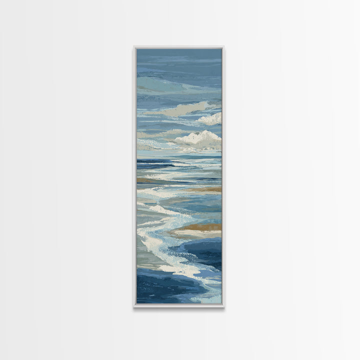 All Blue Ocean Abstraction Framed Canvas Print, Monochrome Art, Textured Painting, Living Room Decor, Fine Art, Mono, MON-1x3-61