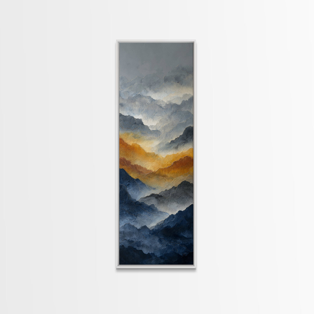 Charcoal Mountain Landscape Framed Canvas Print, Monochrome Art, Digital Wall Art, Living Room Decor, Fine Art, Mono, MON-1x3-64