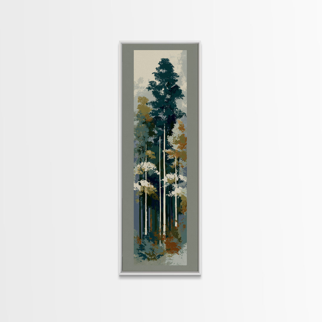Deep Green Forest Silhouette Study Canvas Print, Monochrome Art, Living Room Decor, Oil Painting, Mono, Printable Art, MON-1x3-73