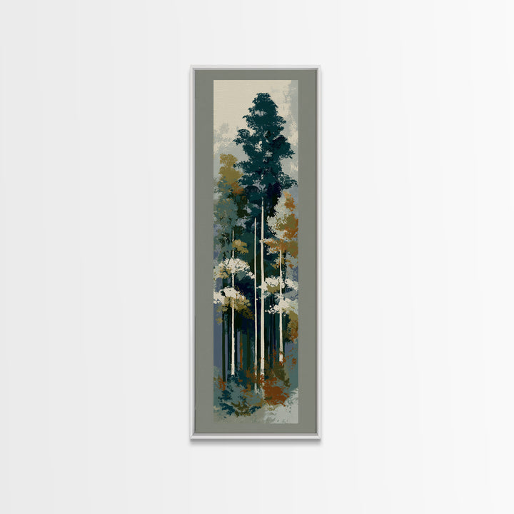 Deep Green Forest Silhouette Study Canvas Print, Monochrome Art, Living Room Decor, Oil Painting, Mono, Printable Art, MON-1x3-73