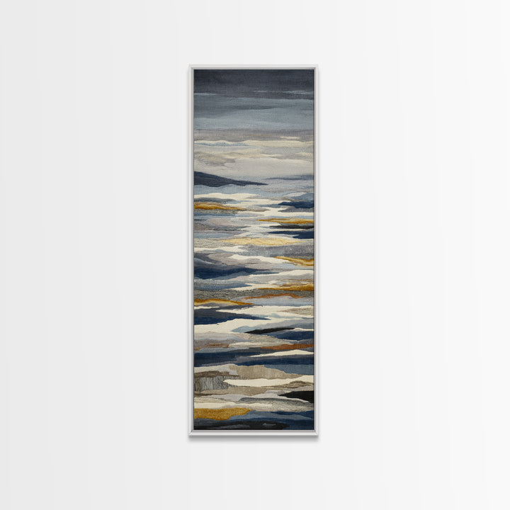 Silver Ocean Moonlight Scene Framed Canvas Print, Monochrome Art, Apartment Decor, Living Room Decor, Oil Painting, Mono, MON-1x3-79