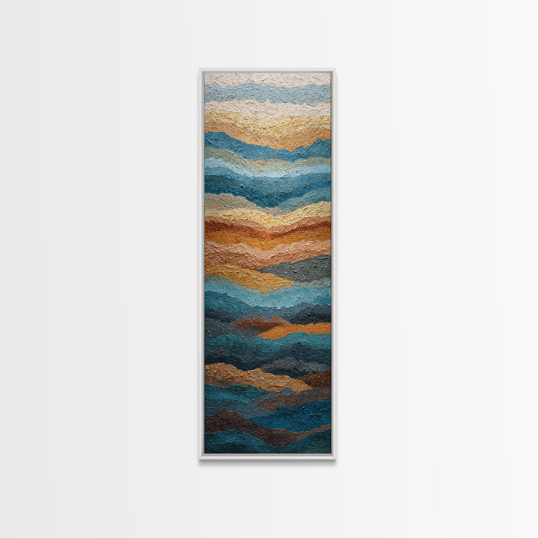 Blue Mountain Ridge Layers Framed Canvas Print, Monochrome Art, Original Painting, Living Room Decor, Oil Painting, Mono, MON-1x3-84