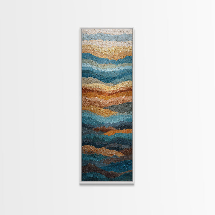 Blue Mountain Ridge Layers Framed Canvas Print, Monochrome Art, Original Painting, Living Room Decor, Oil Painting, Mono, MON-1x3-84