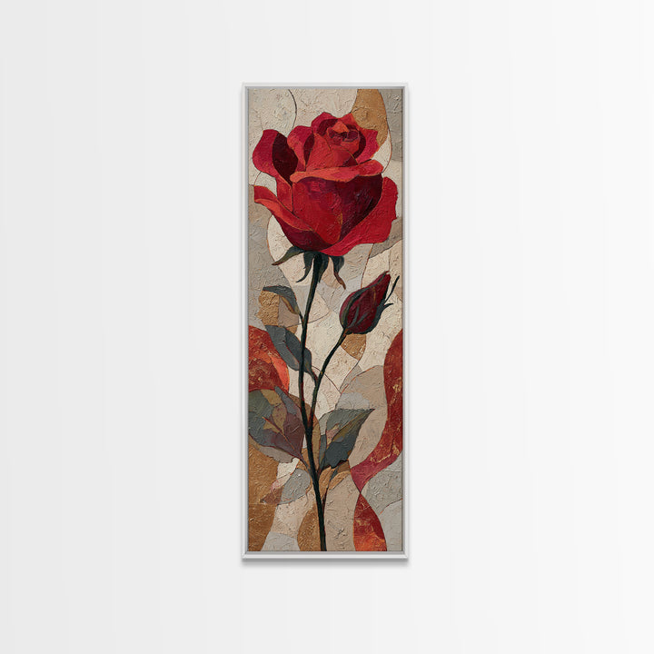 Single Red Rose Rendered Only Framed Canvas Print, Monochrome Art, Bedroom Wall Art, Living Room Decor, Oil Painting, Mono, MON-1x3-91