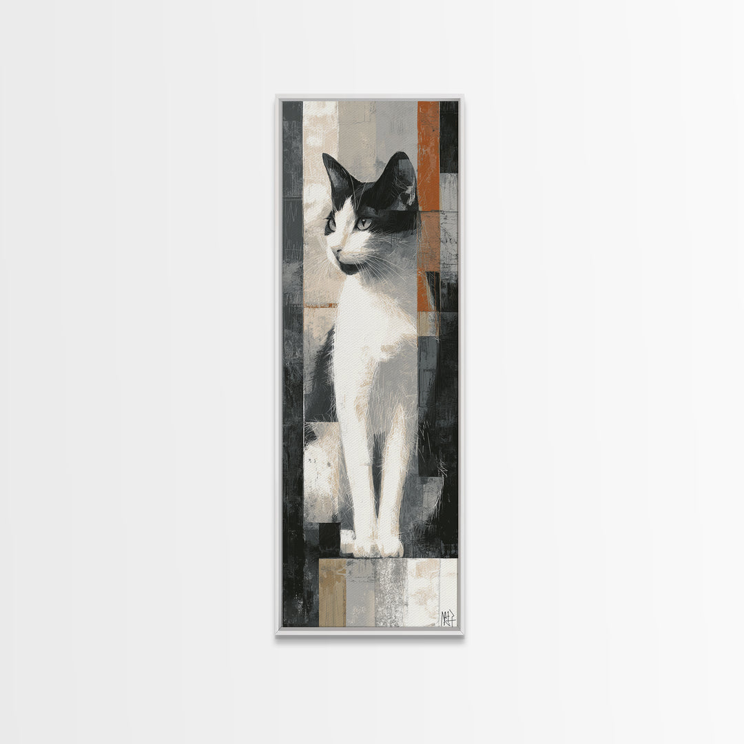 Monochrome Cat Portrait Canvas Print, Monochrome Art, Abstract Painting, Living Room Decor, Fine Art, Mono, Luxury Decor, MON-1x3-95