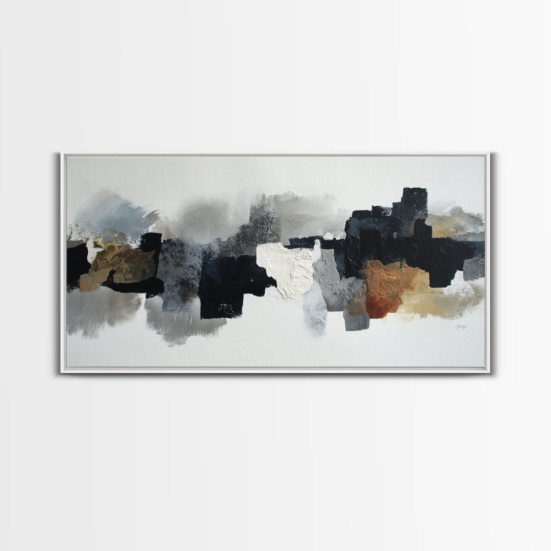 Black Ink Abstract Canvas Print, Monochrome Art, Boho Decor, Living Room Decor, Fine Art, Mono, Art Print, Digital Art, MON-2x1-26