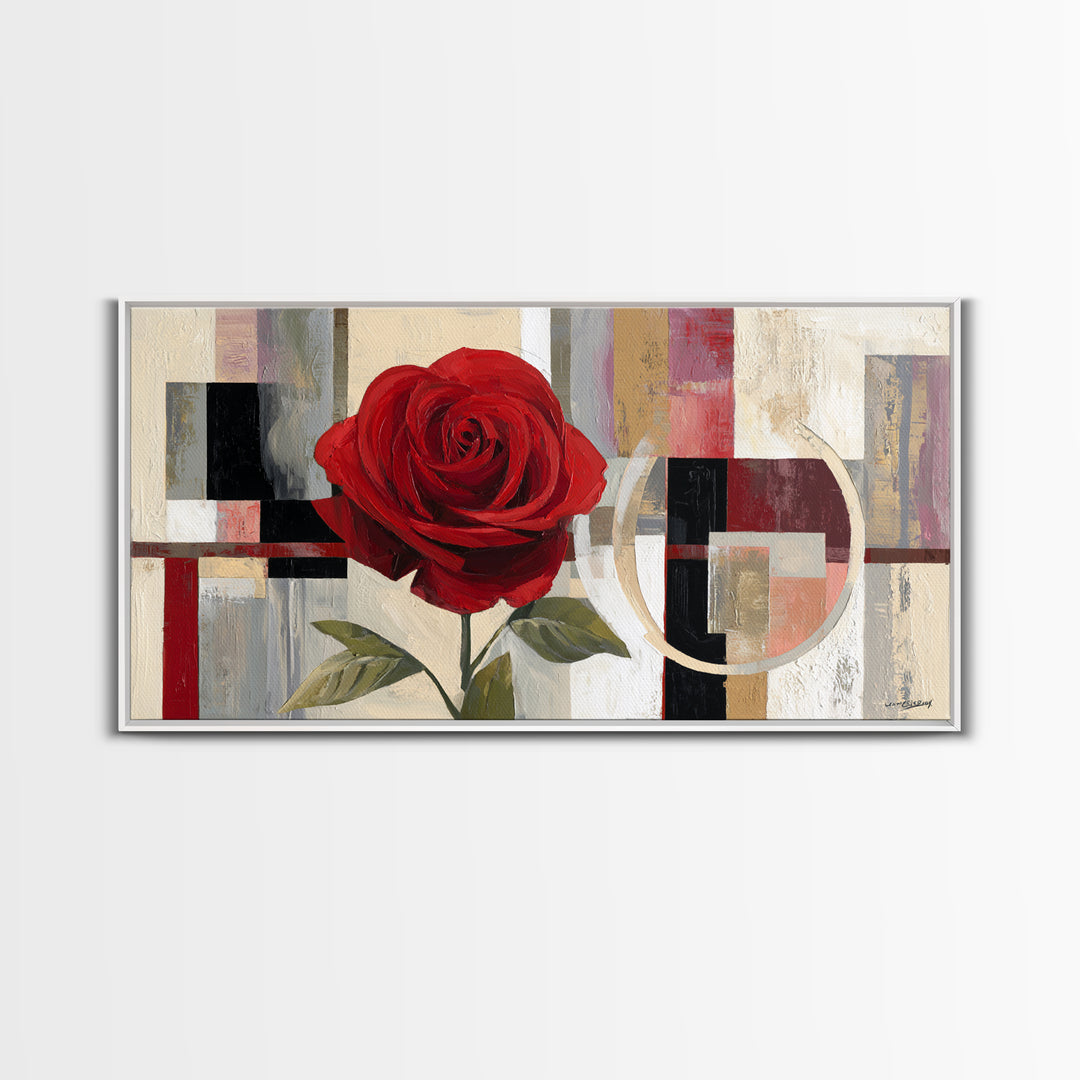 Single Red Rose Rendered Only Framed Canvas Print, Monochrome Art, Modern Decor, Living Room Decor, Oil Painting, Mono, MON-2x1-27