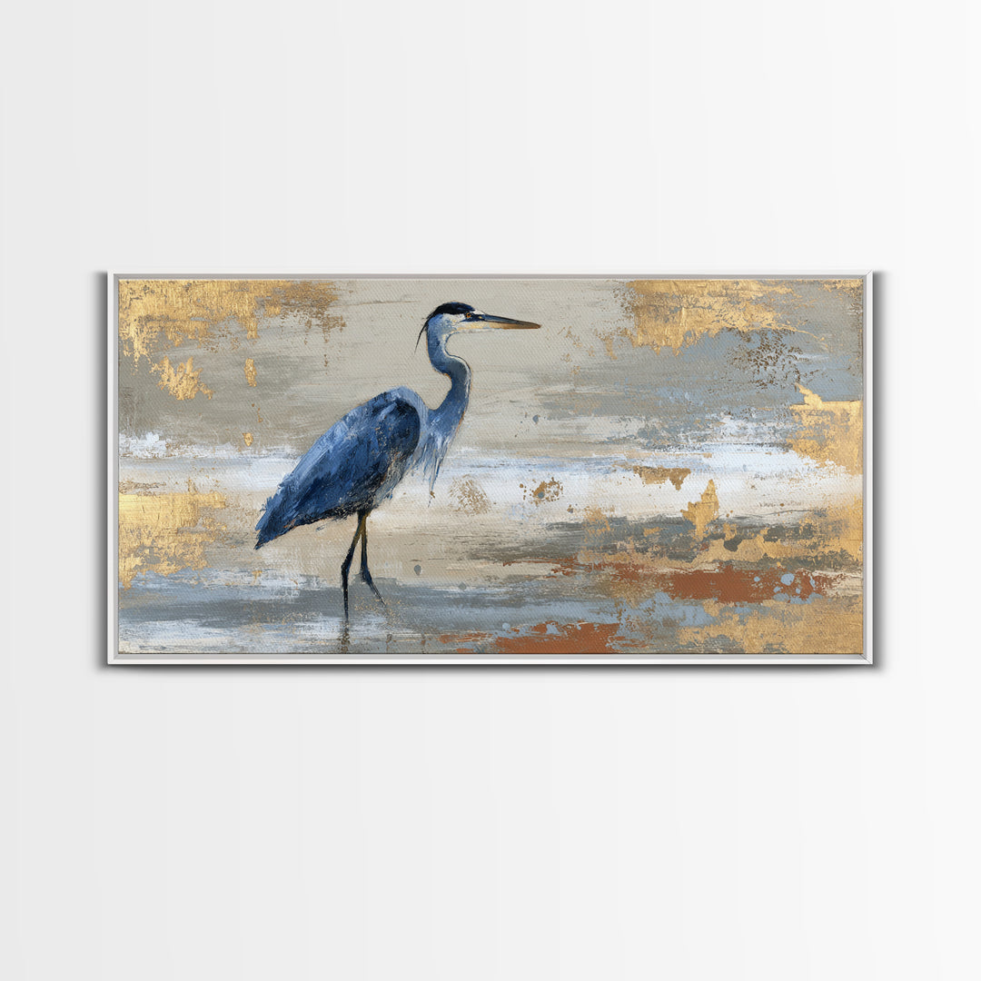 Blue Heron in Monochrome Navy Palette Framed Canvas Print, Monochrome Art, Minimalist Decor, Living Room Decor, Fine Art, Mono, MON-2x1-28