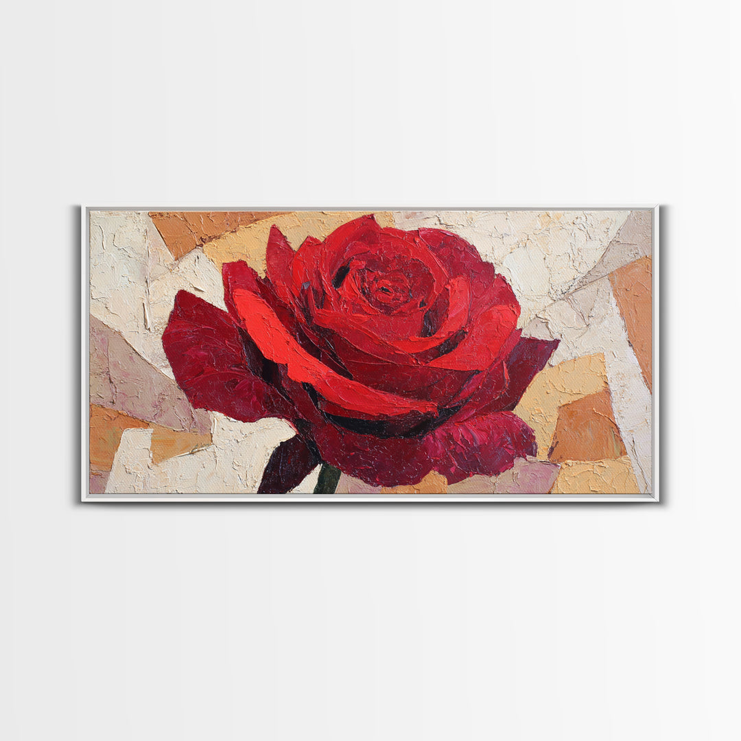 Single Red Rose Rendered Only Framed Canvas Print, Monochrome Art, Large Wall Art, Living Room Decor, Fine Art, Mono, MON-2x1-3